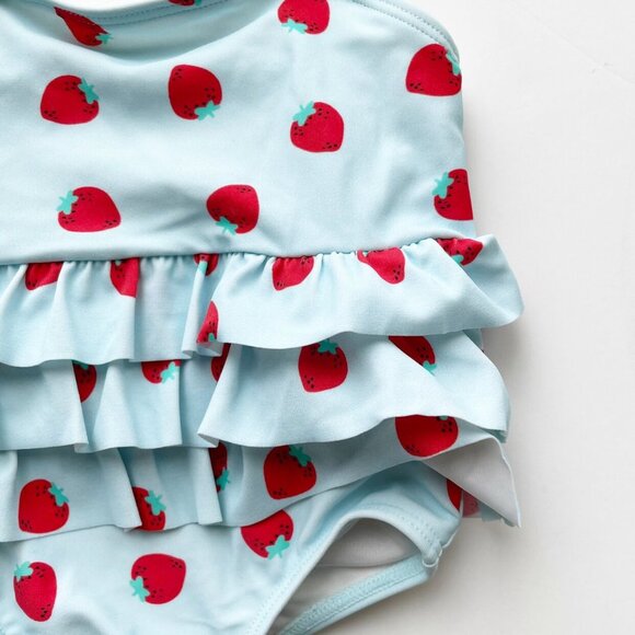 Tucker + Tate Blue Strawberry Print Ruffle Swimsui - Picture 3 of 5